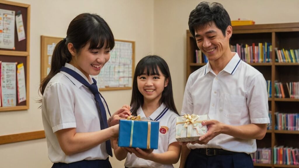 プレゼントを渡す中学生
