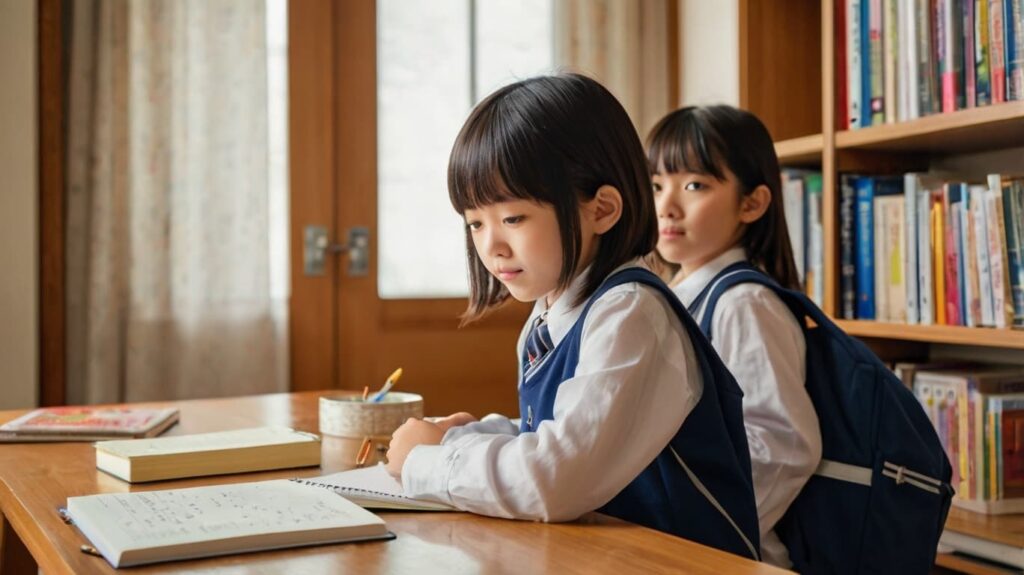 自宅で勉強する小学生