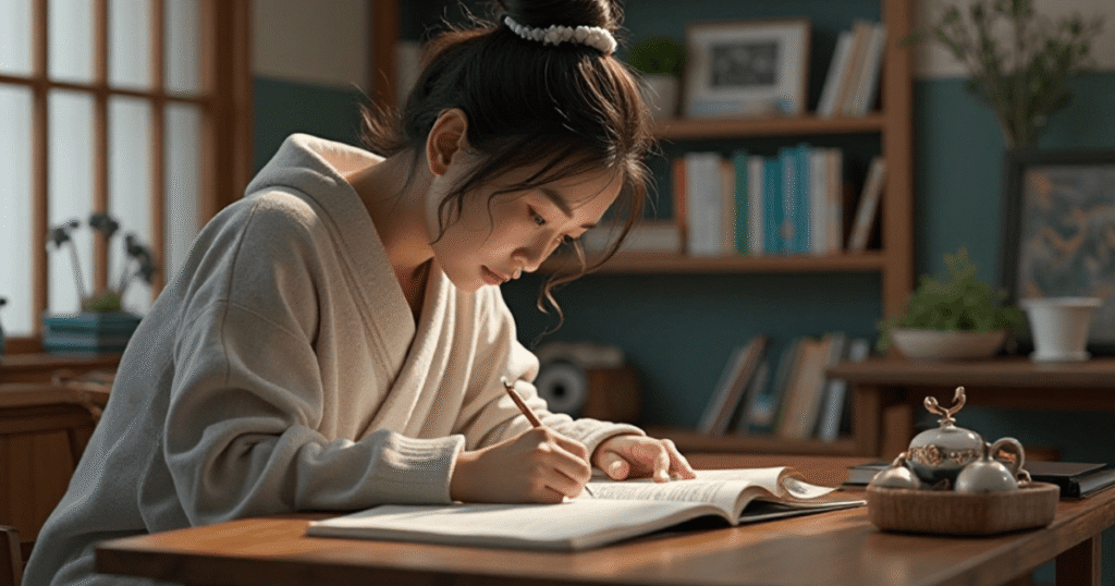 勉強をしているお母さん