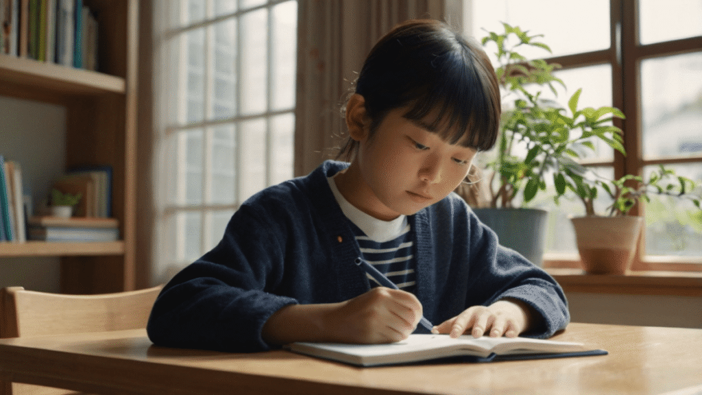 自宅で勉強する女の子