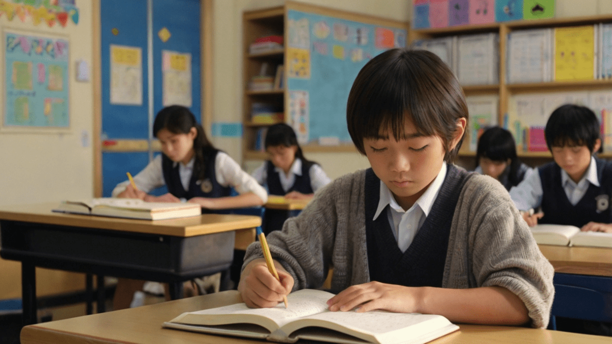 塾で勉強する小学生