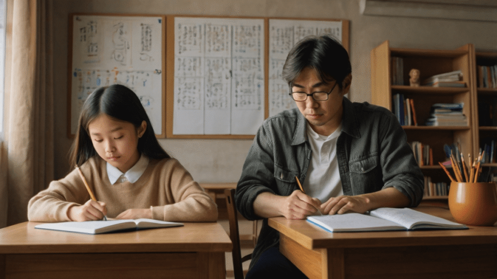 子供と一緒に勉強する親