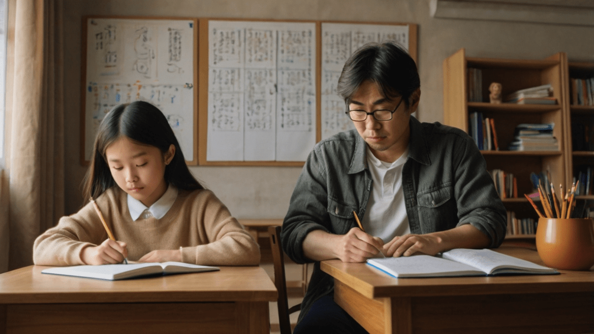 子供と一緒に勉強する親