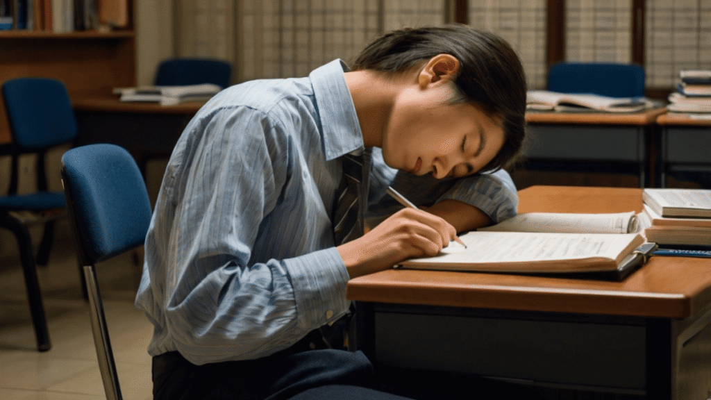 勉強中に寝る中学生
