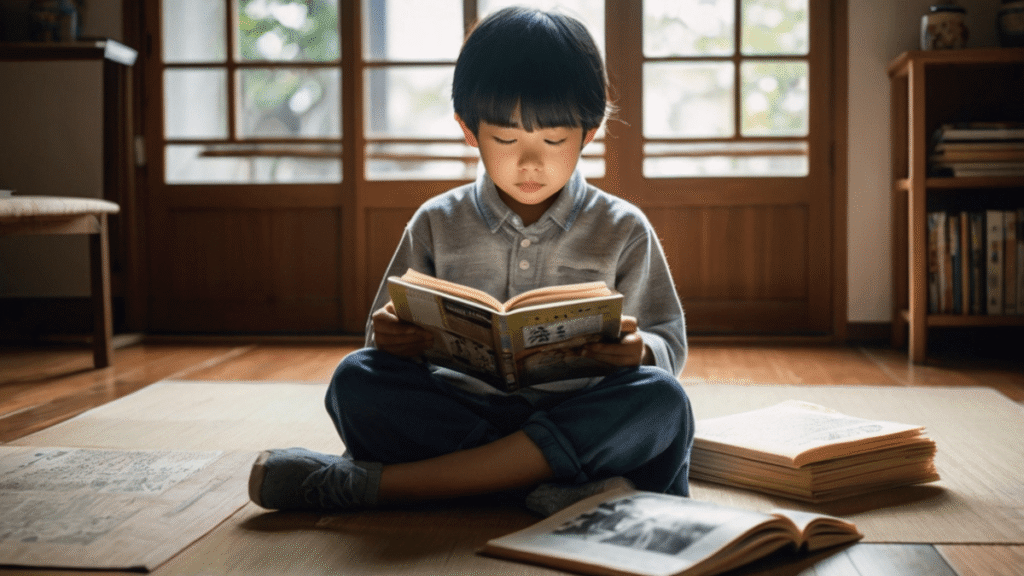 漫画で勉強する小学生